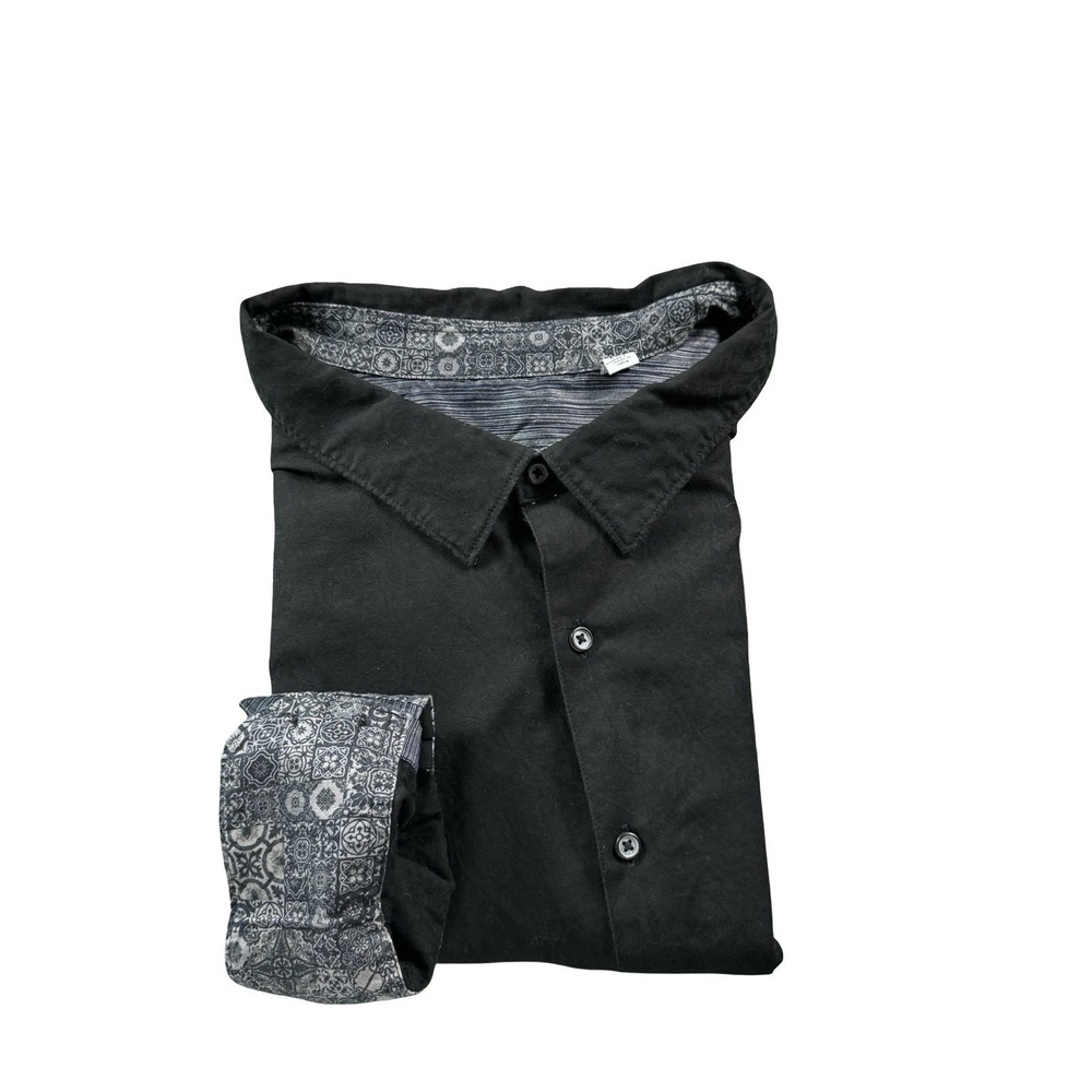 Robert Graham Black Embossed AOP Flip Cuff Contrast Button Front Size 5XL